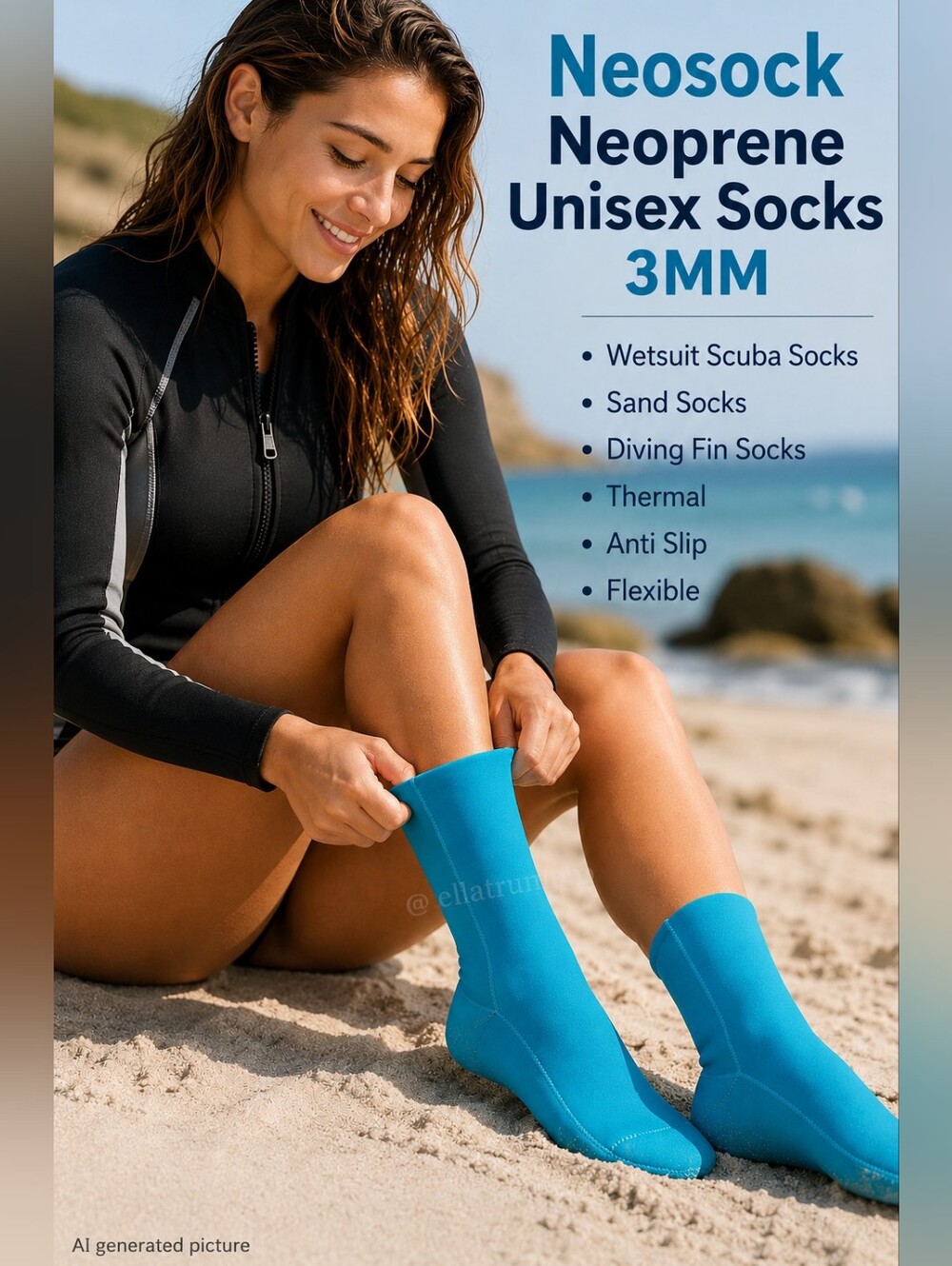 Neosock Neoprene Unisex Socks 3MM 9.5-10" Sole  L/XL